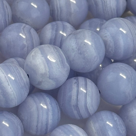 Blue lace agate gemstone beads in round shape and polished finish