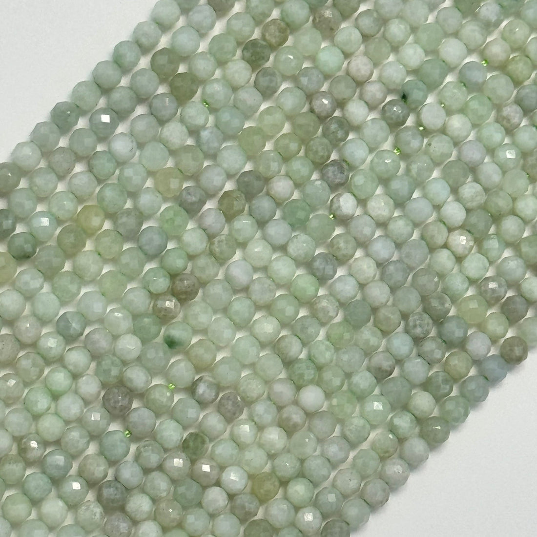 Burmese Gemstone Beads - Green Color- Faceted Finish- Round Shape
