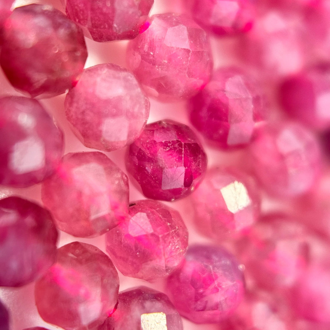 Pink Tourmaline Beaded Gemstone in Faceted Finish and round shape