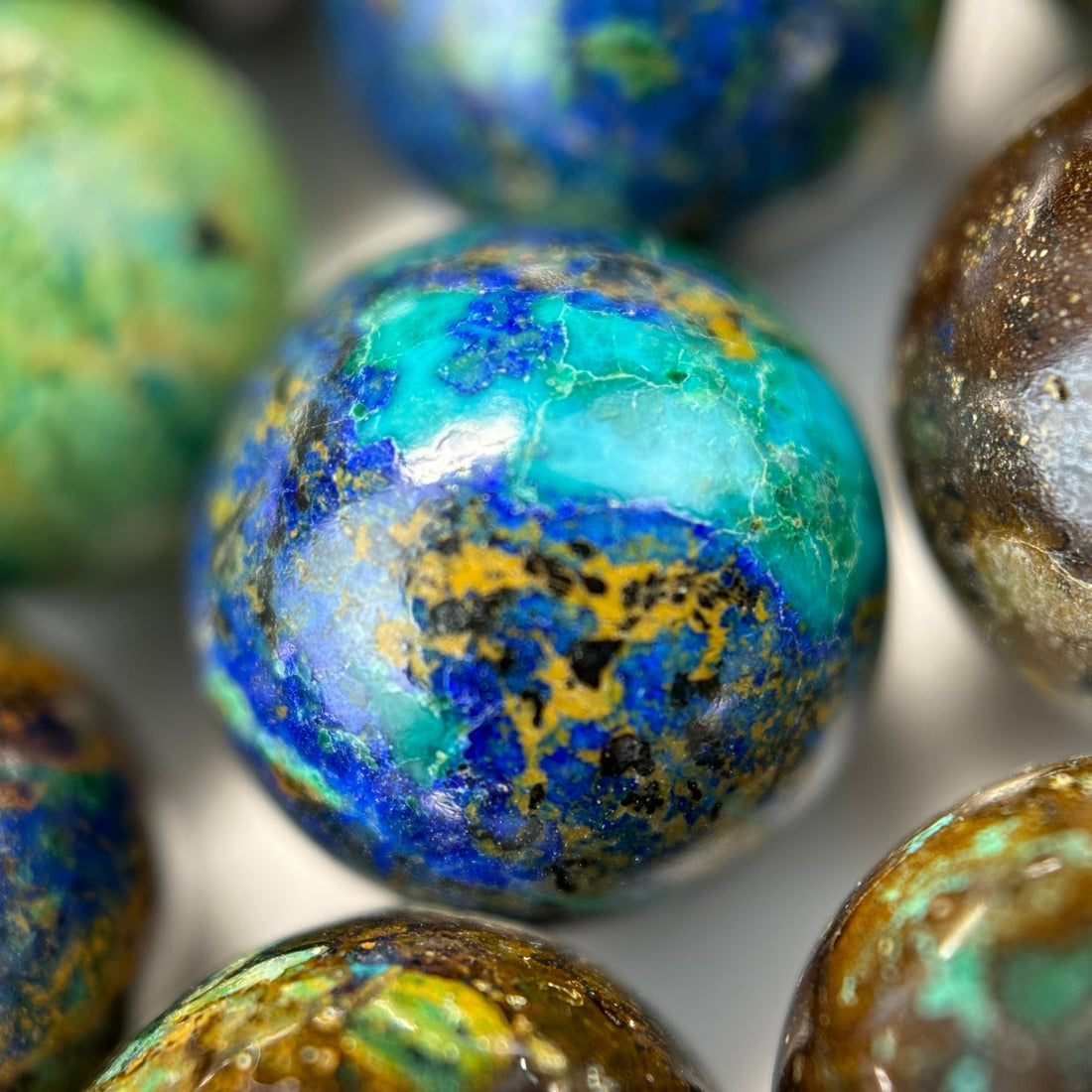 Azurite Malachite Gemstone Beads in Round Shape and Polished Finish - Handpicked by Reza Piroznia