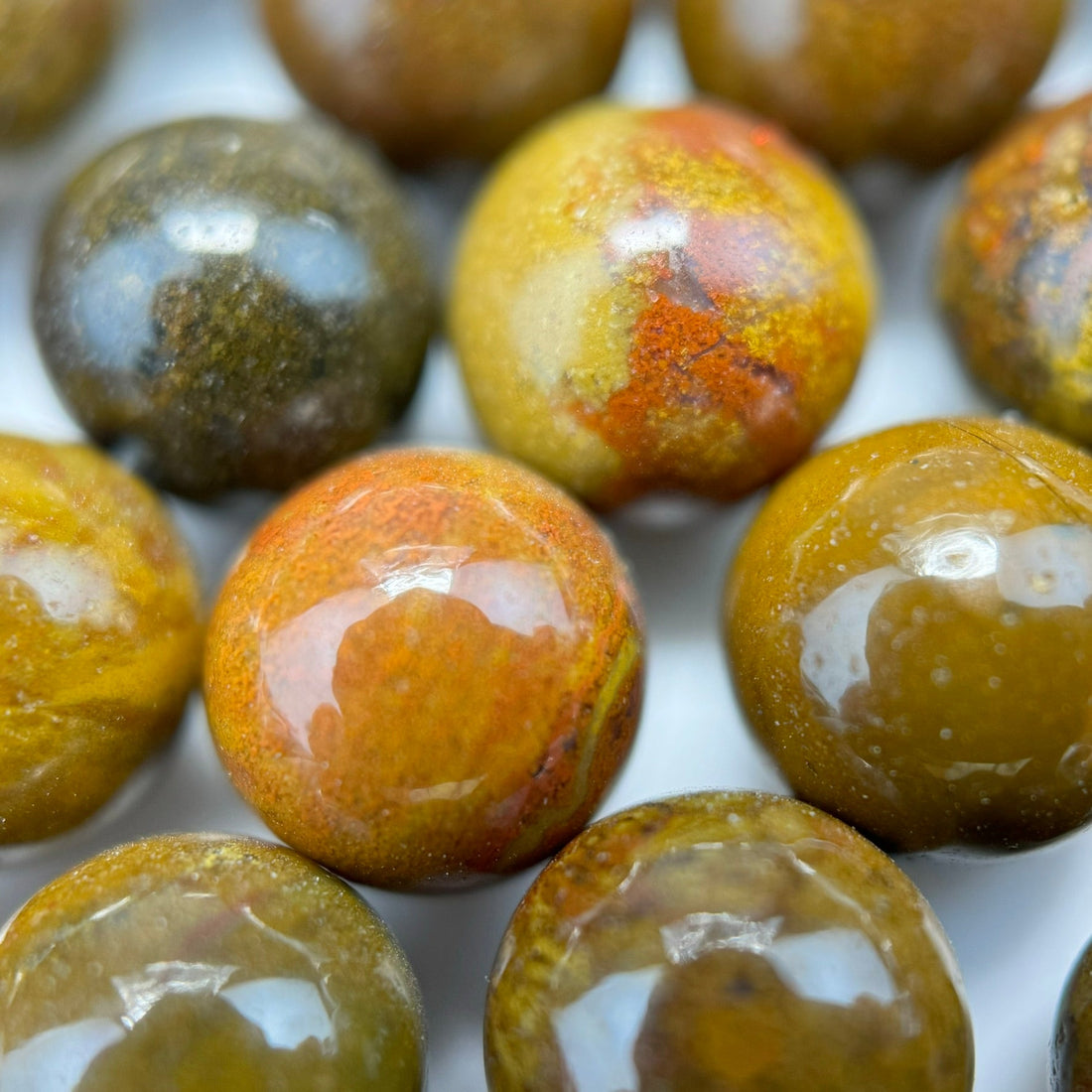 mustard fancy agate gemstone beads in round shape and polished finish for jewelry making