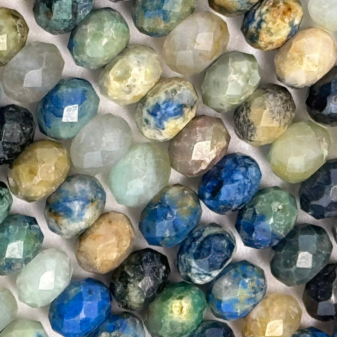 azurite stone - faceted finish - rondelle shape - in strands as beads