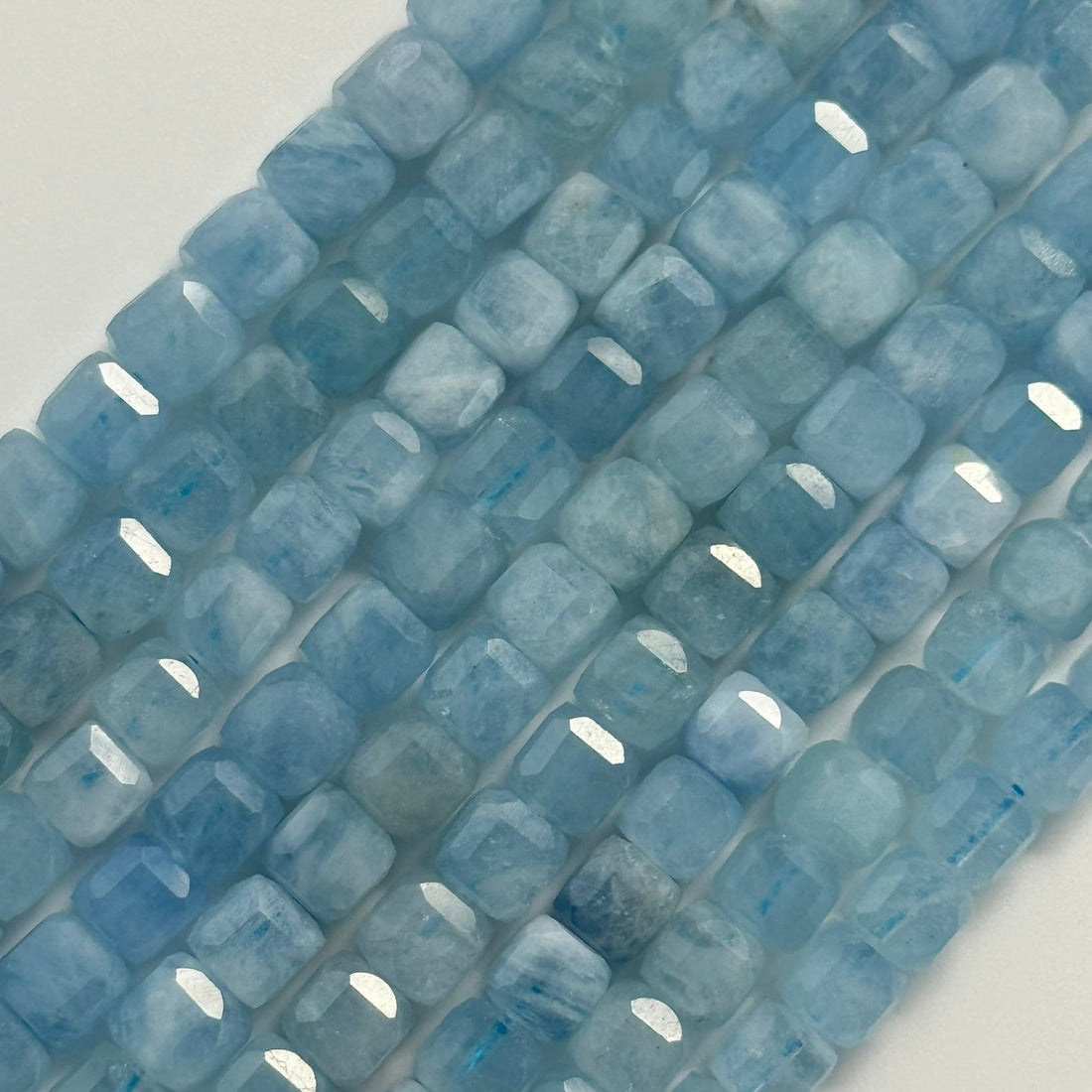 Aquamarine Stone With Faceted Finish and Cute in square or cube shape - beads