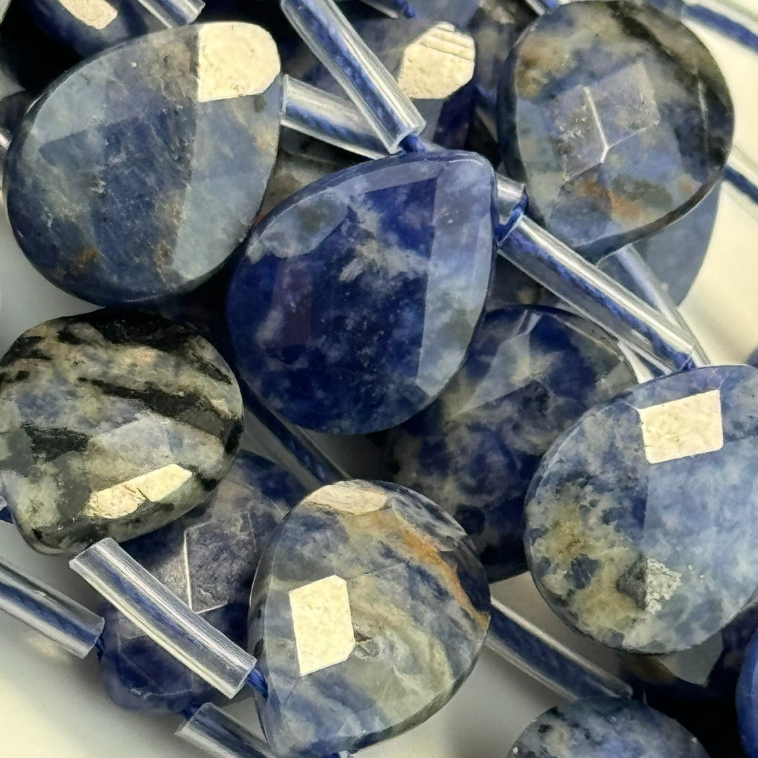 Sodalite Gemstone Beads in pear shape and finish faceted - as a jewellery making item