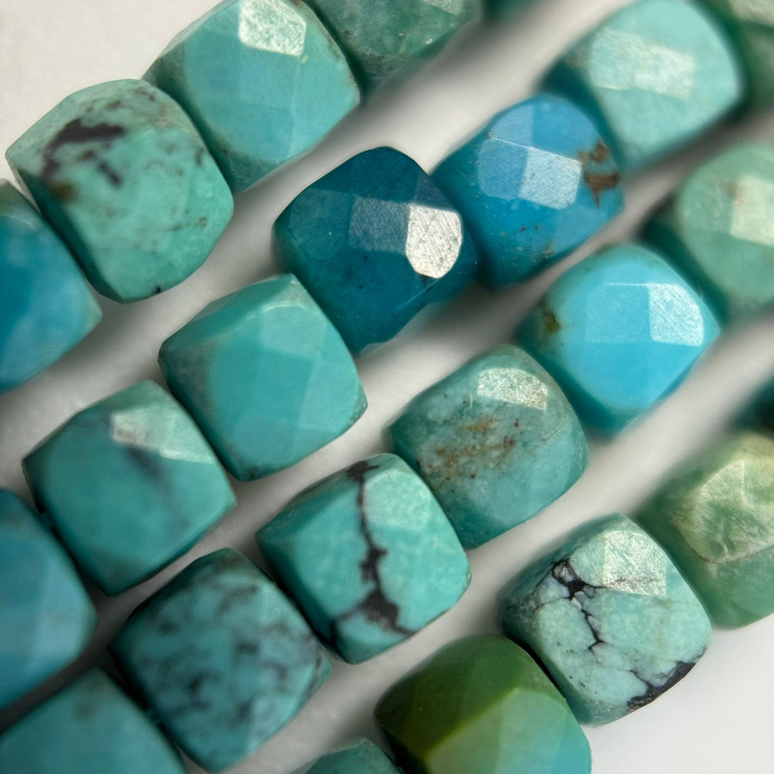 Turquoise with faceted finish and square or cube shape in strands - Turquoise Beads beads