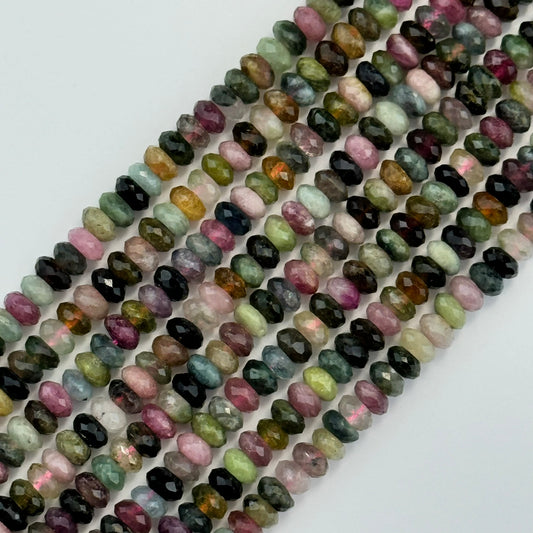 Faceted Multicolor Tourmaline Rondelle Beads (6.5x3.5mm) image 0