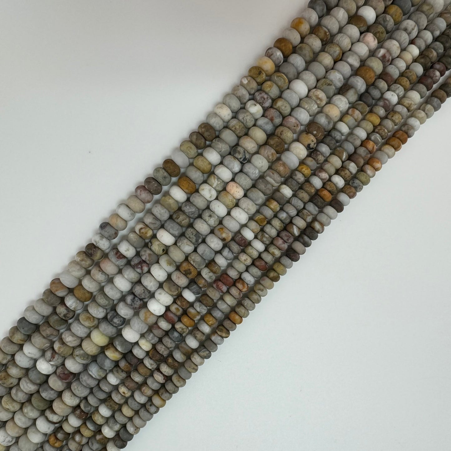 Beige Crazy Lace Agate Frosted Rondelle Beads image 5
