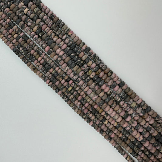 Dendritic Rhodonite Frosted Rondelle Beads