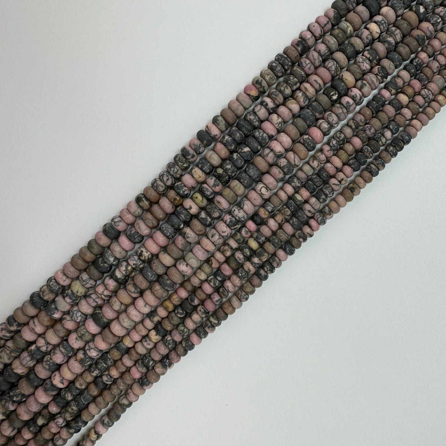 Dendritic Rhodonite Frosted Rondelle Beads image 1