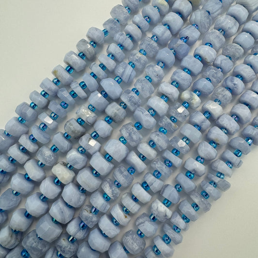 Natural Blue Lace Agate Faceted Rondelle Beads (8x4mm) image 0