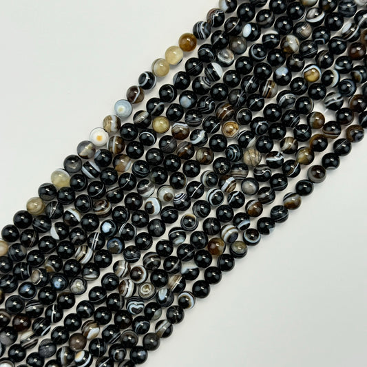 Banded Agate - Black Agate Beads - Round Polished