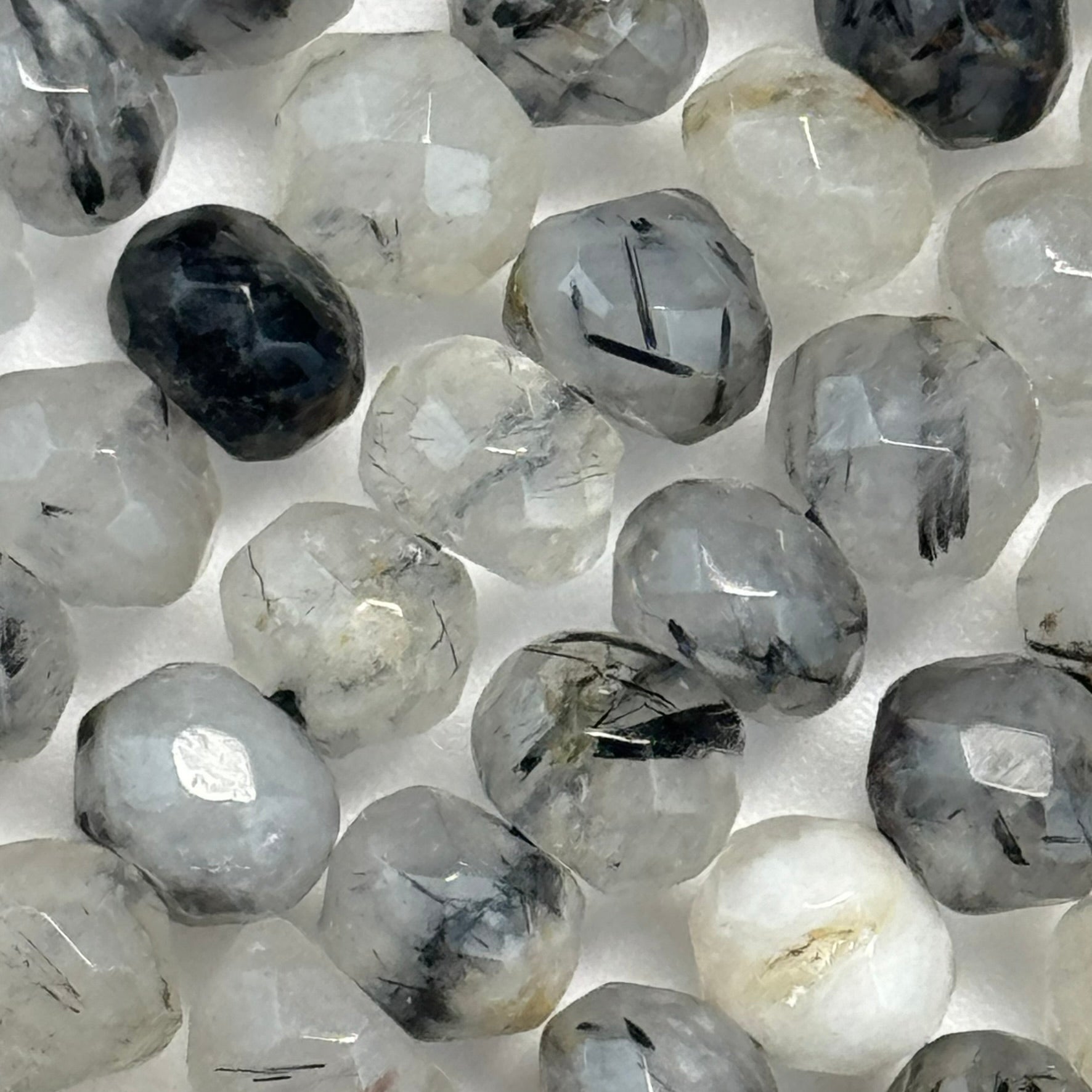 Black Tourmalinated Quartz Faceted Rondelle Beads image 10