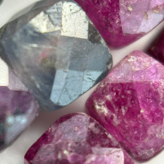 Ruby Sapphire Square Natural Glass Filled Precious Stone Beads - (AB Quality)