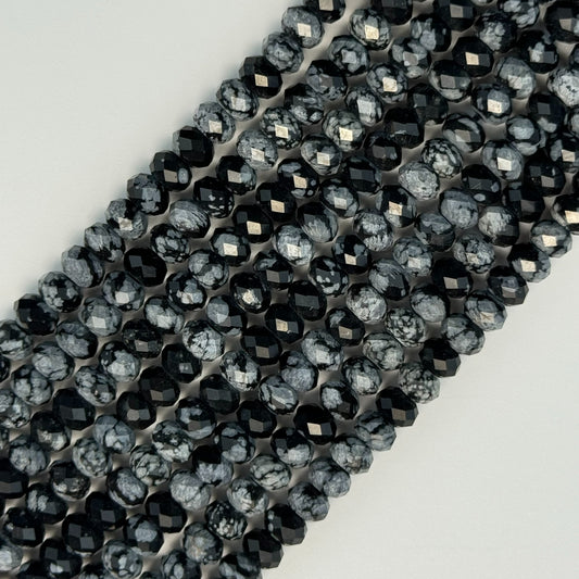 Obsidian Snowflake Faceted Rondelle Beads - (AA Quality)