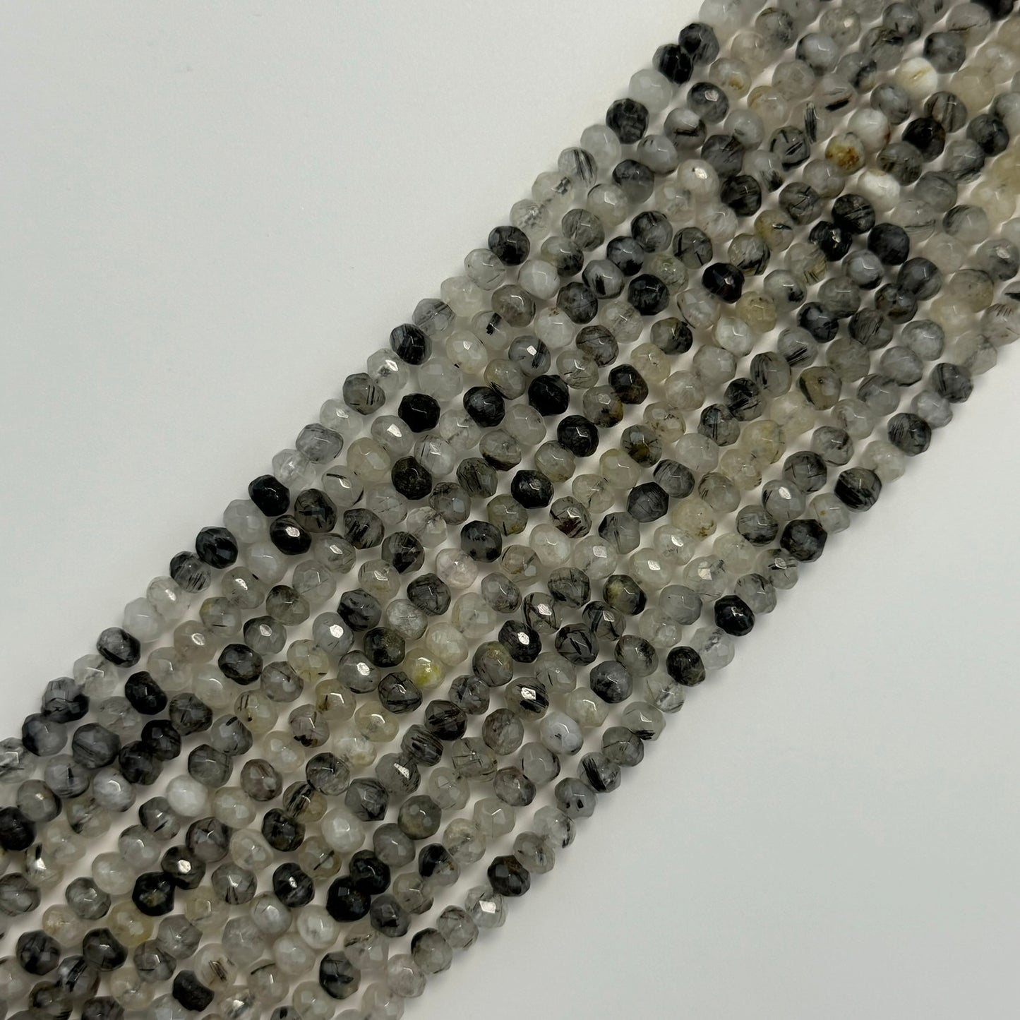 Black Tourmalinated Quartz Faceted Rondelle Beads image 9