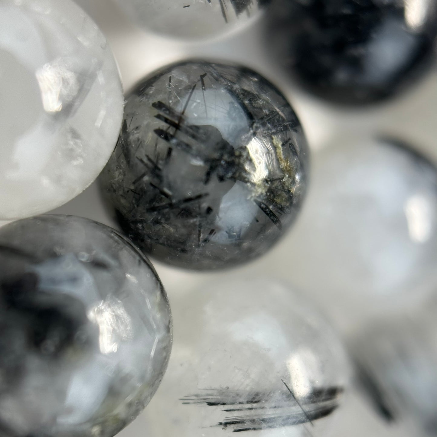 Black Tourmalinated Quartz Polished Round Beads image 5