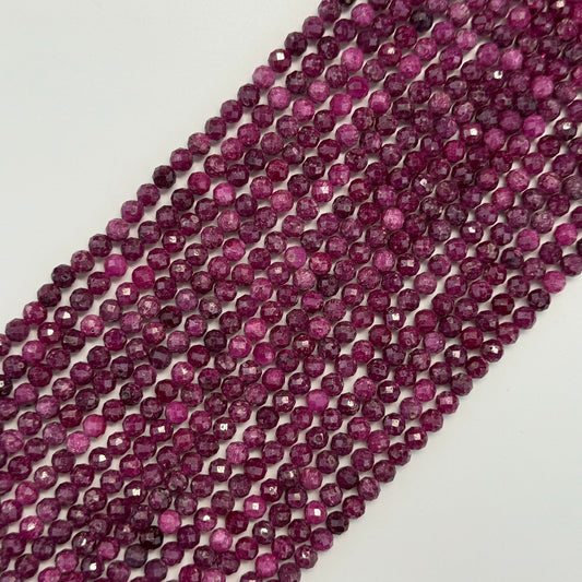 Ruby Faceted Glass Filled Round Precious Stone Beads - (B Quality)