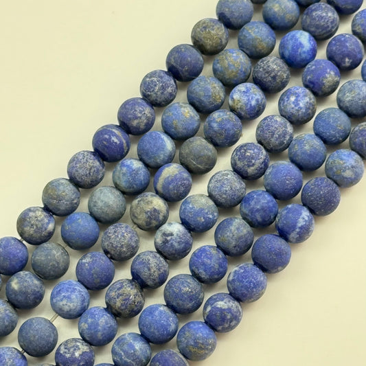 Lapis Lazuli Frosted Round Beads (A Quality)