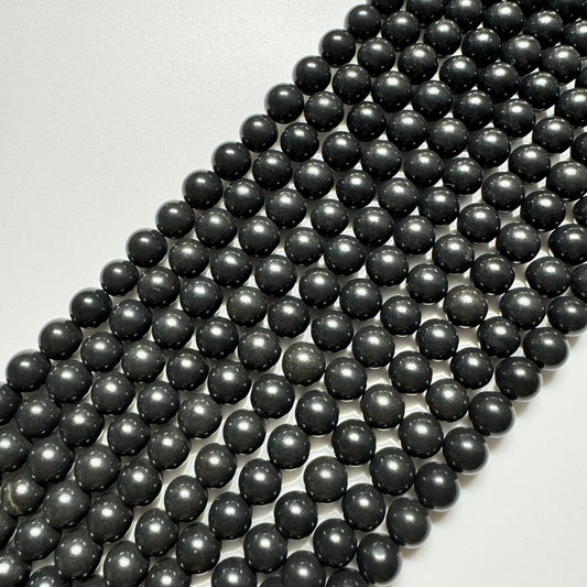 Black Mica Polished Round Beads