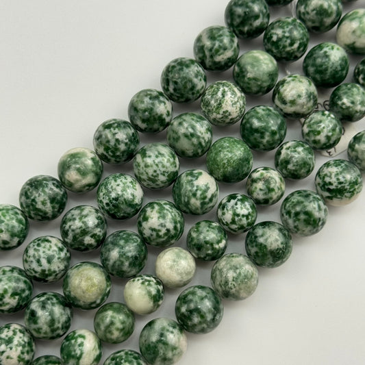 Green Spotted Serpentine Polished Round Beads