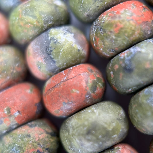 Unakite Frosted Beads - Rondelle Shape Beads