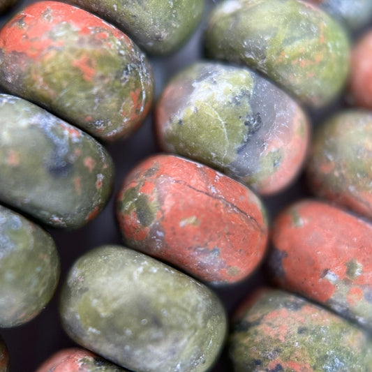 Unakite Frosted Beads - Rondelle Shape Beads