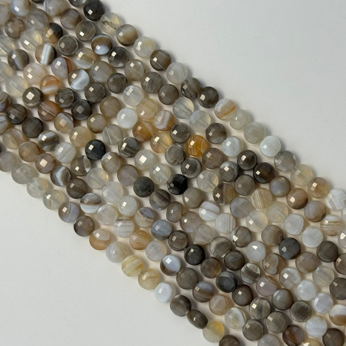 Banded Agate Gemstone Beads - Lentil Shape - Faceted Finish
