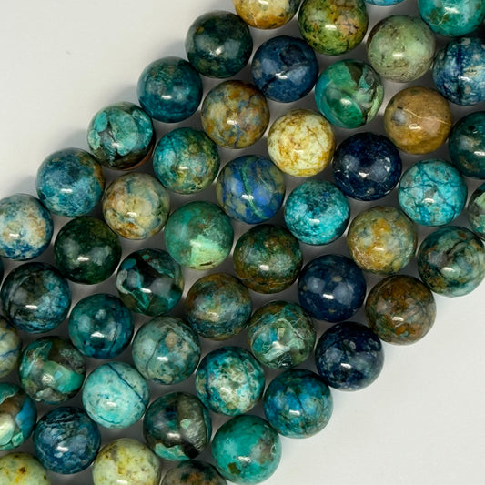 Blue Azurite Chrysocolla Polished Round Beads - (AAA Quality)