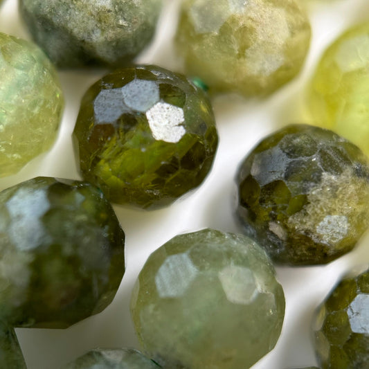 Faceted Green Garnet Beads - Round Shape