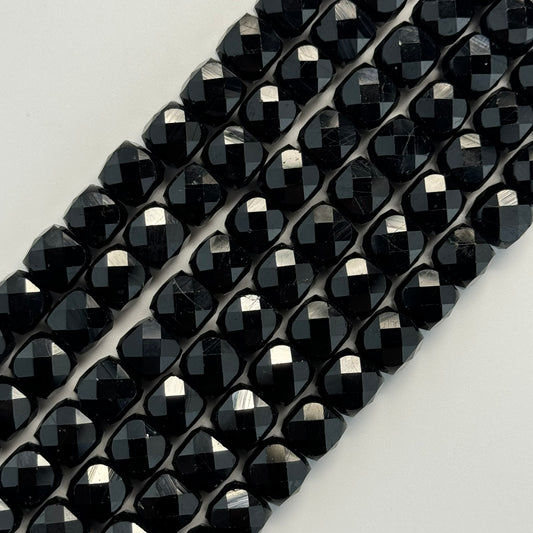 Faceted Black Tourmaline Beads - Square Shape Beads