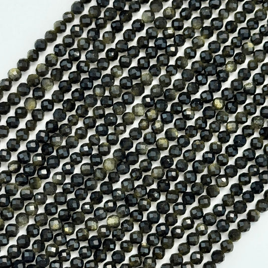 Obsidian Gold Sheen Faceted Round Beads