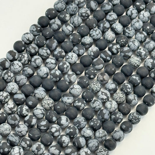 Obsidian Snowflake Frosted Round Beads - (A Quality)