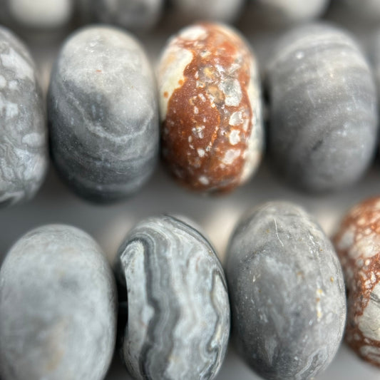Grey Crazy Lace Agate Frosted Rondelle Bead