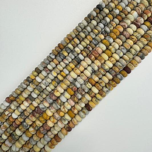 Golden Crazy Lace Agate Beaded Gemstone - Frosted Rondelle Beads