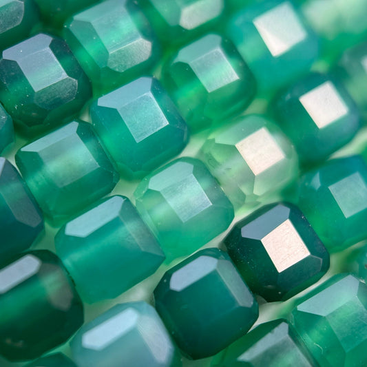 Green Dyed Chalcedony Beads - Faceted Square