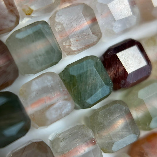 Multicolor Rutilated Quartz Square Beads