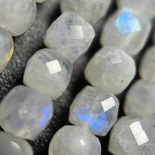 Moonstone Rainbow Faceted Square Beads - (AA Quality)