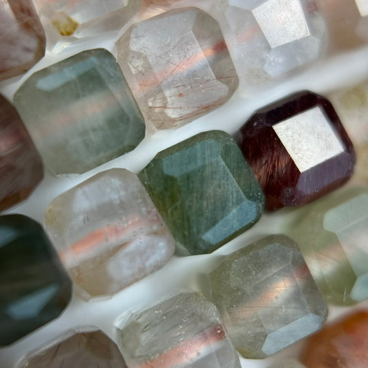 Multicolor Rutilated Quartz Square Beads
