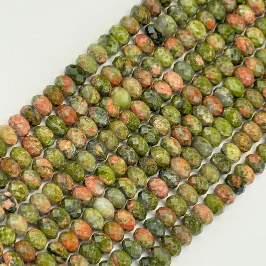 Faceted Unakite Rondelle Beads (6x4mm) image 0