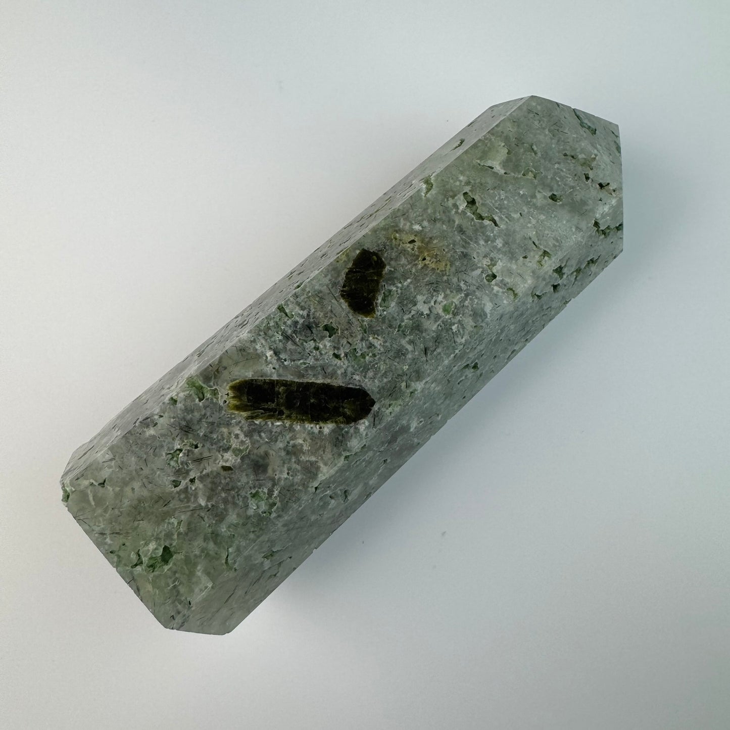 Prehnite Tower with Druzy and Epidote image 1
