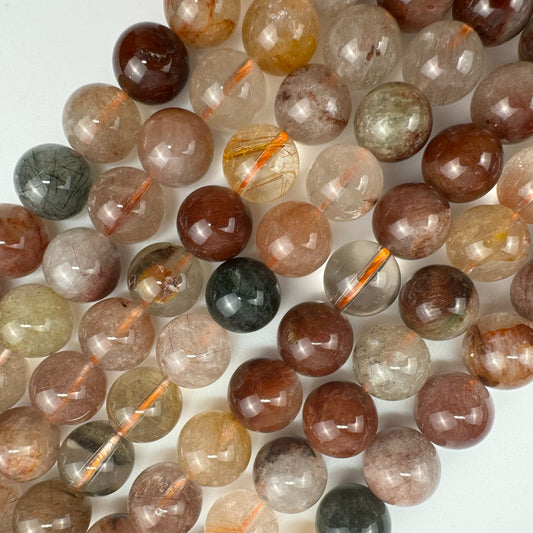 Multi-Colour Rutilated Quartz Polished Round Beads