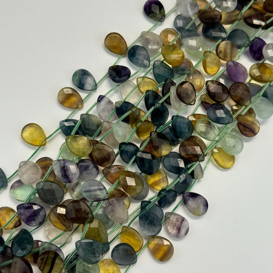 Multicolor Fluorite Faceted Pear Shape Beads