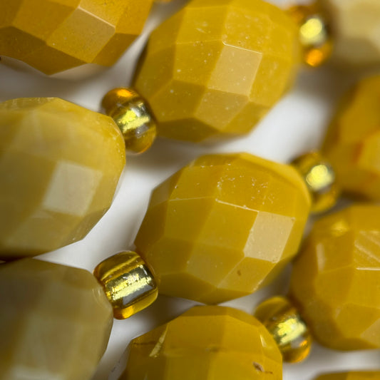 Faceted Yellow Mookaite Beads - Barrel Shaped Beads