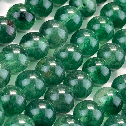 Green Strawberry Quartz Polished Round Beads