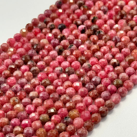 Rhodonite Faceted Round Beads - (AA Quality)