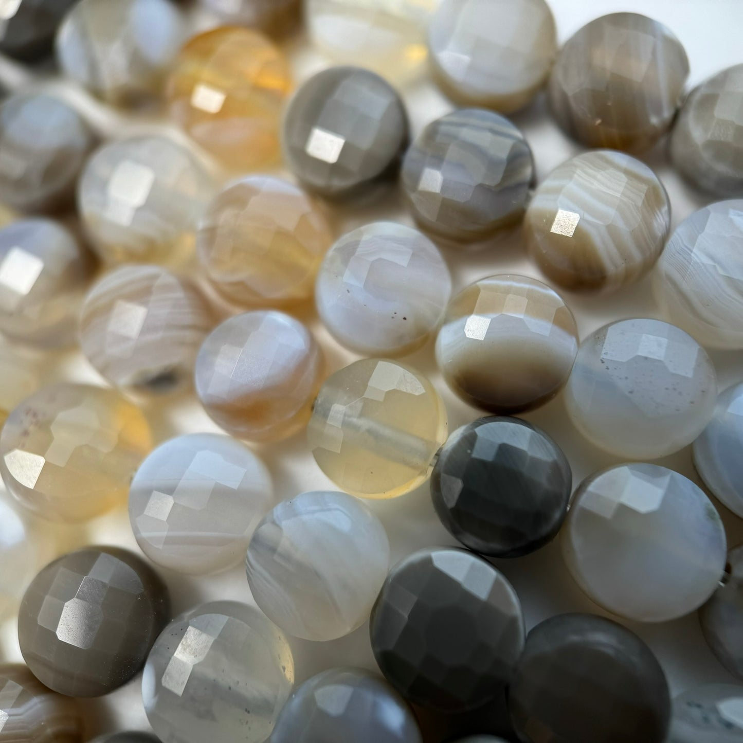 Banded Agate Gemstone Beads - Lentil Shape - Faceted Finish