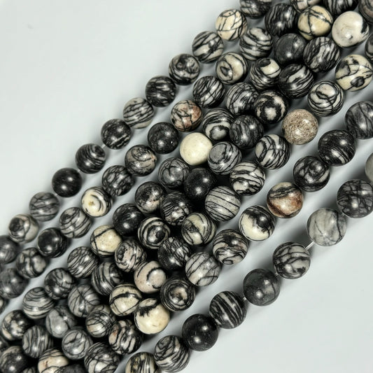 Black Network Jasper Polished Round Beads image 0