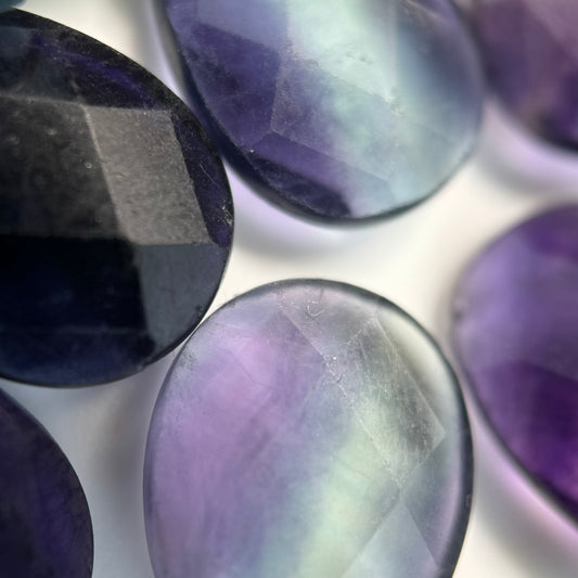 Rainbow Fluorite Beads - Faceted Pear Shape