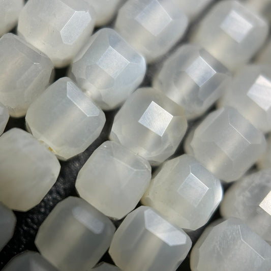 Moonstone White Faceted Square Beads - (AB Quality)