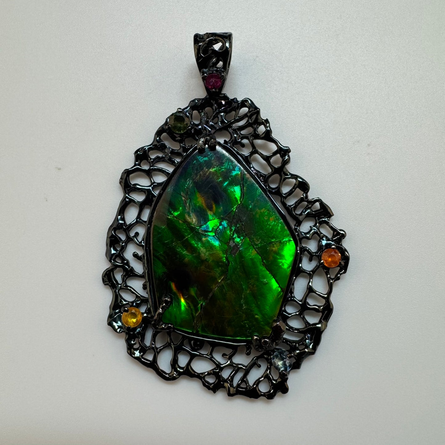 Ammolite Pendant with Multicolor Sapphires image 3